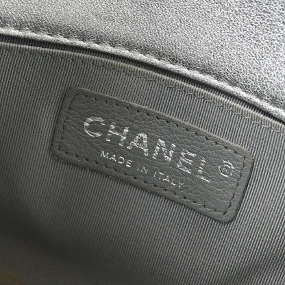 Chanel 2014 Silver Perforated Lambskin Classic Flap Shoulder Bag