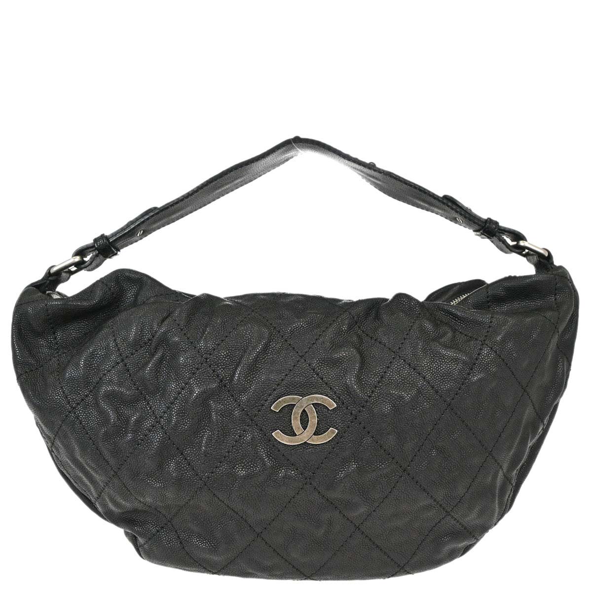 Chanel 2005-2006 Black Caviar Skin Outdoor Ligne Hobo Handbag