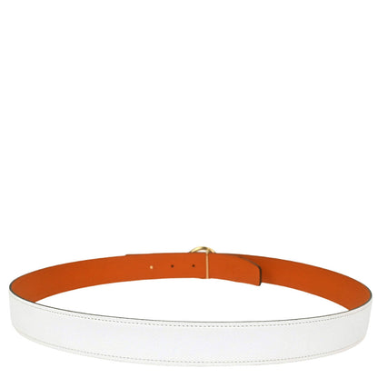 Hermes White Orange Epsom Box Calf Casaque Belt #100 Small Good