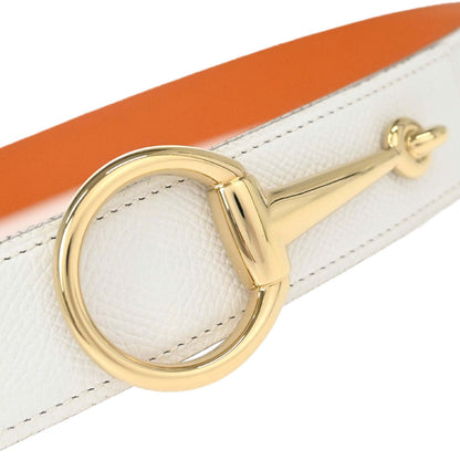 Hermes White Orange Epsom Box Calf Casaque Belt #100 Small Good