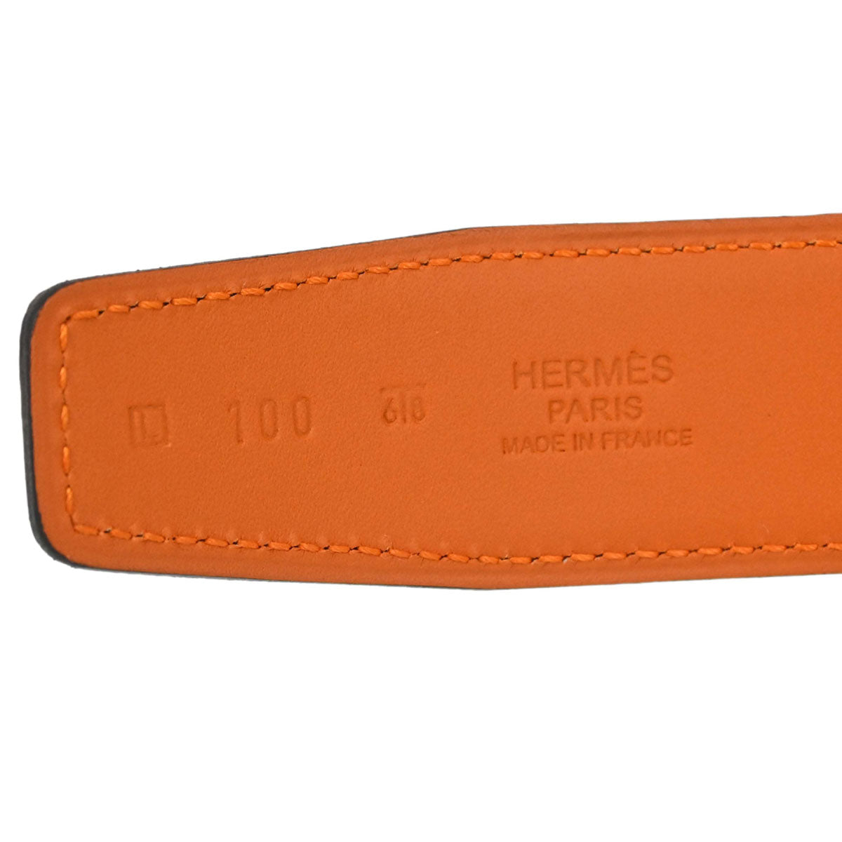 Hermes White Orange Epsom Box Calf Casaque Belt #100 Small Good