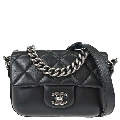 Chanel 2017-2018 Black Calfskin Small Rock My Shoulder Flap Bag 2way Shoulder Handbag