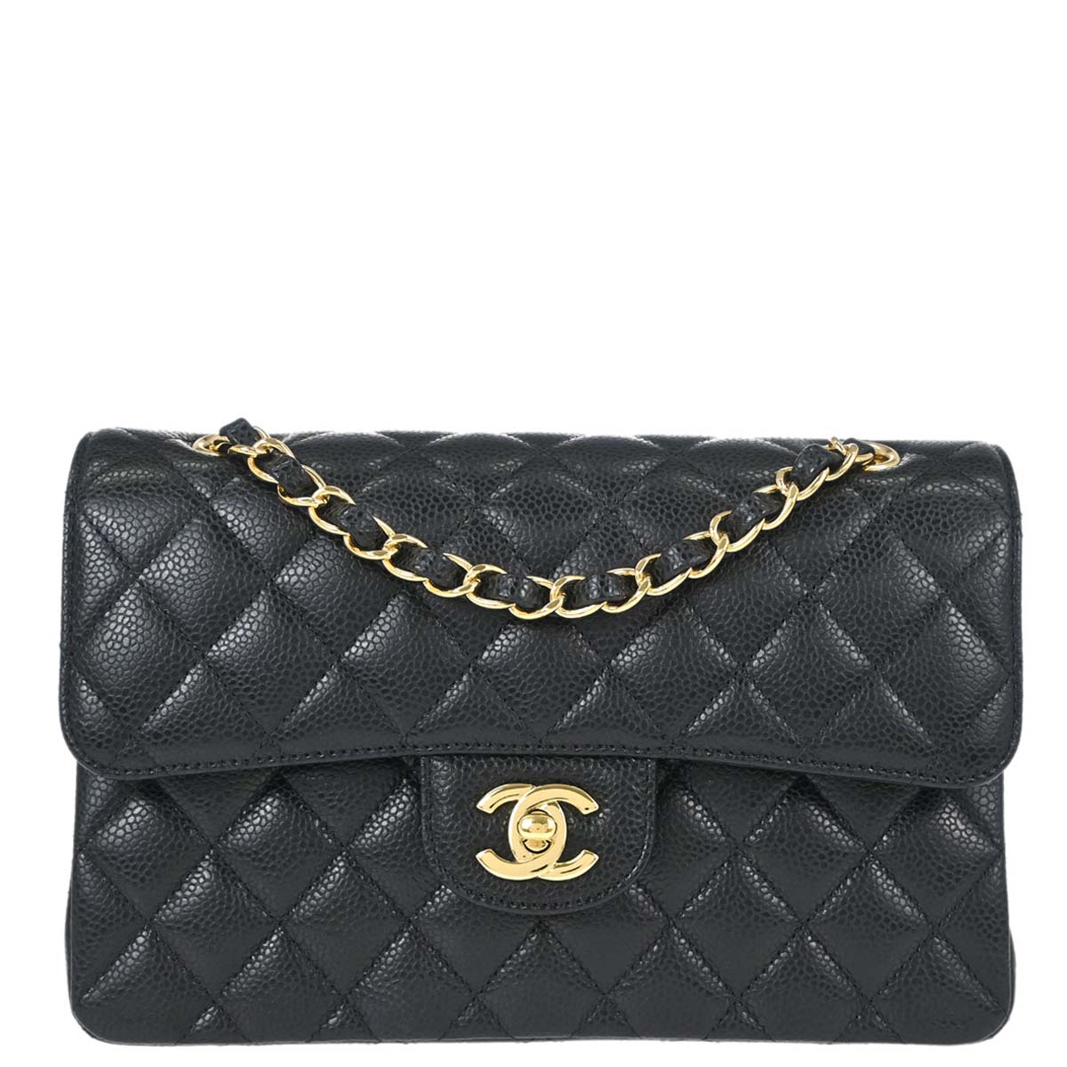 Chanel 2019 Black Caviar Skin Small Classic Double Flap Shoulder Bag