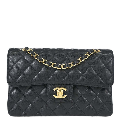 Chanel 2019 Black Caviar Skin Small Classic Double Flap Shoulder Bag