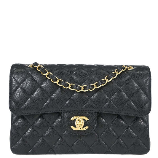 Chanel 2019 Black Caviar Skin Small Classic Double Flap Shoulder Bag