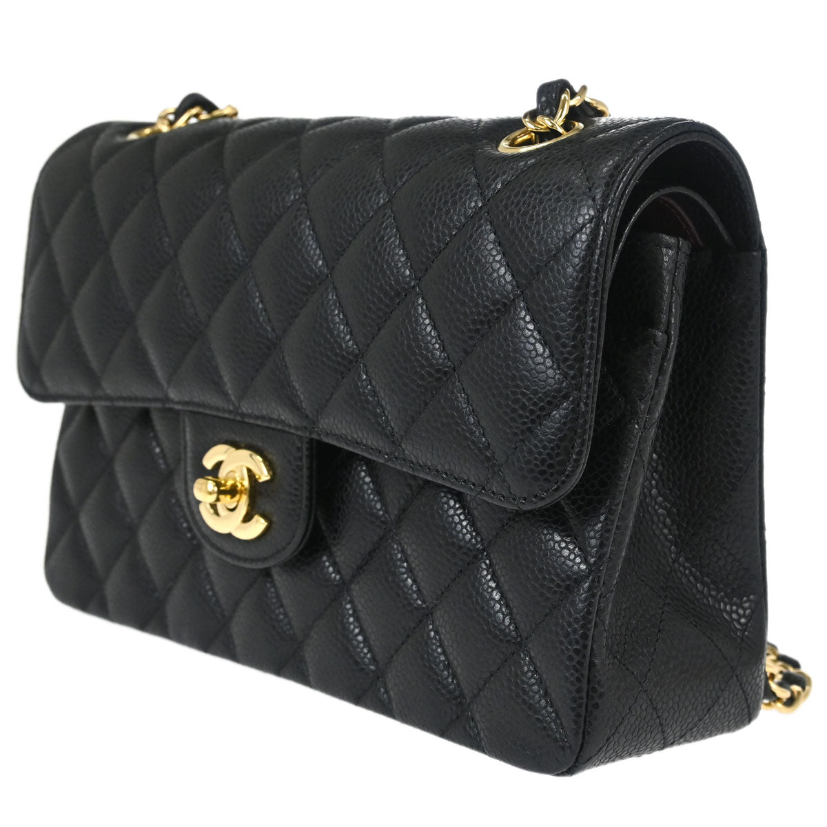 Chanel 2019 Black Caviar Skin Small Classic Double Flap Shoulder Bag