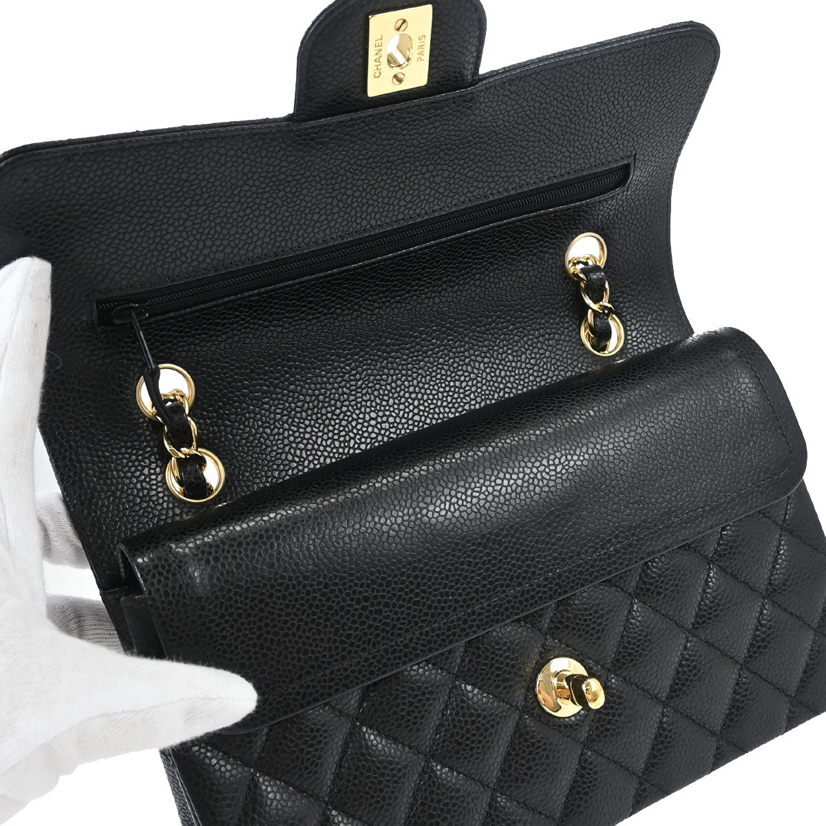 Chanel 2019 Black Caviar Skin Small Classic Double Flap Shoulder Bag