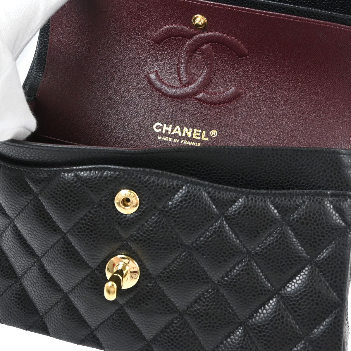 Chanel 2019 Black Caviar Skin Small Classic Double Flap Shoulder Bag