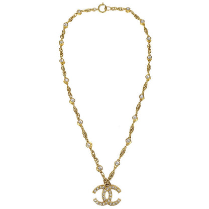 Chanel CC Chain Pendant Necklace Gold Rhinestone