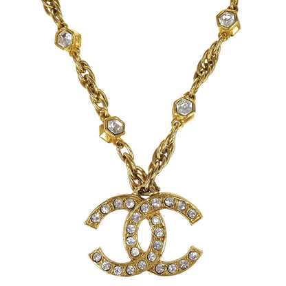 Chanel CC Chain Pendant Necklace Gold Rhinestone