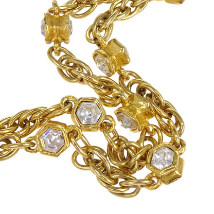 Chanel CC Chain Pendant Necklace Gold Rhinestone
