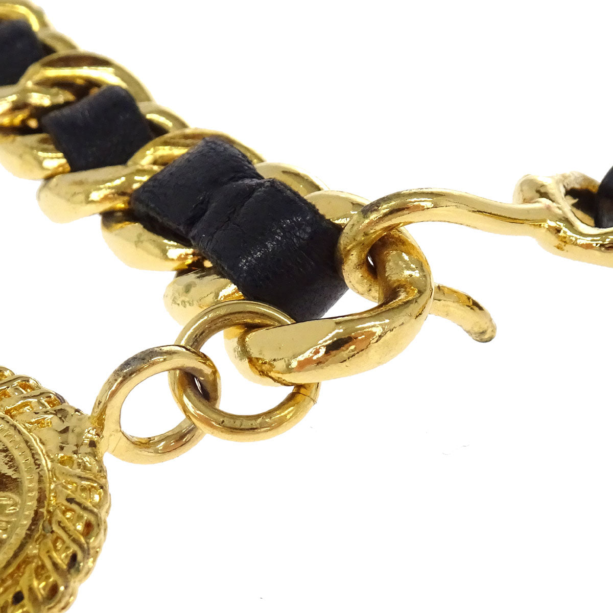 Chanel Chain Belt Medallion Gold Black 26 Small Good