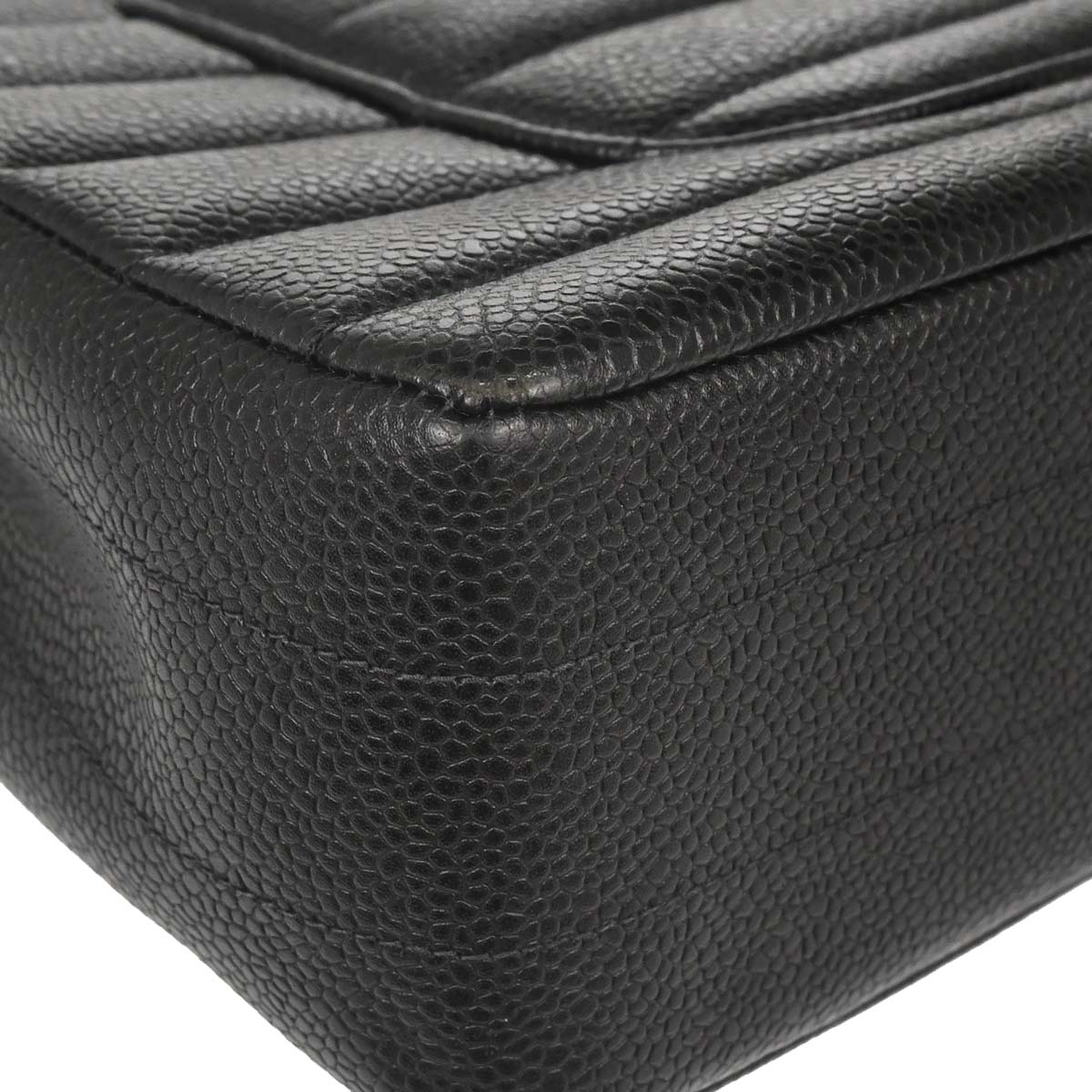 Chanel 1994-1996 Black Caviar Skin Horizontal Stitch Shoulder Bag
