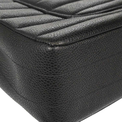 Chanel 1994-1996 Black Caviar Skin Horizontal Stitch Shoulder Bag