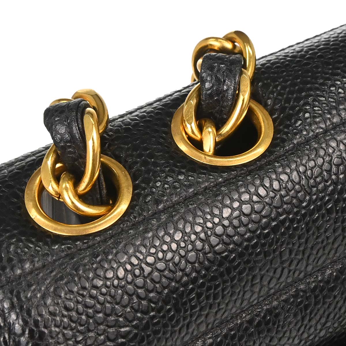Chanel 1994-1996 Black Caviar Skin Horizontal Stitch Shoulder Bag