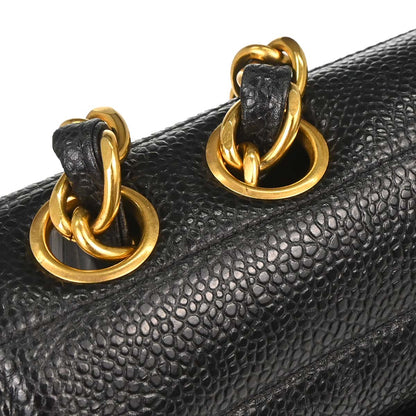 Chanel 1994-1996 Black Caviar Skin Horizontal Stitch Shoulder Bag