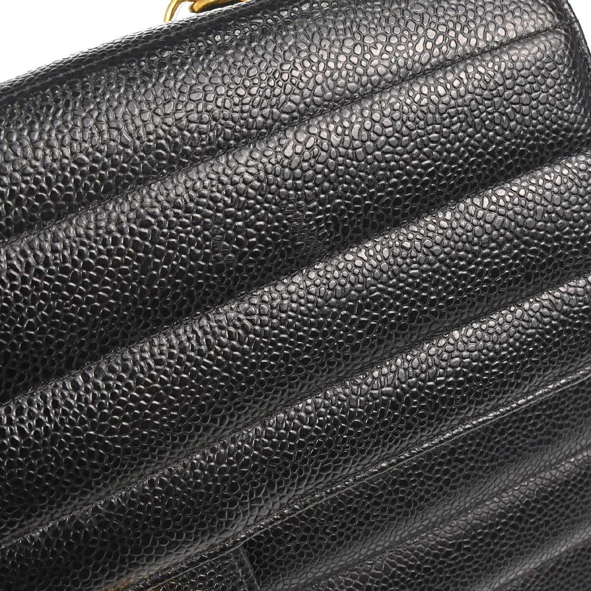 Chanel 1994-1996 Black Caviar Skin Horizontal Stitch Shoulder Bag
