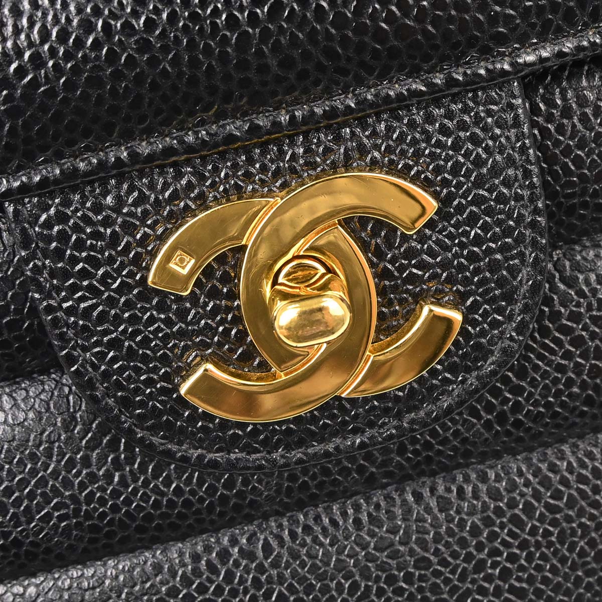 Chanel 1994-1996 Black Caviar Skin Horizontal Stitch Shoulder Bag