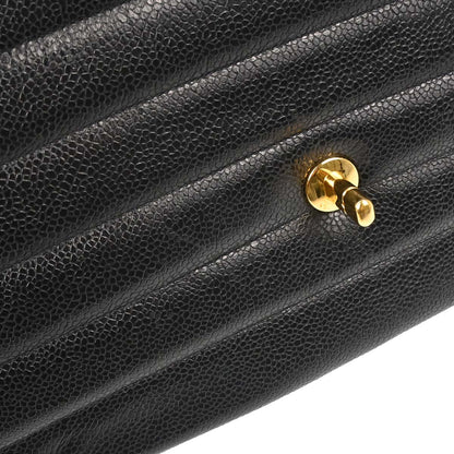 Chanel 1994-1996 Black Caviar Skin Horizontal Stitch Shoulder Bag