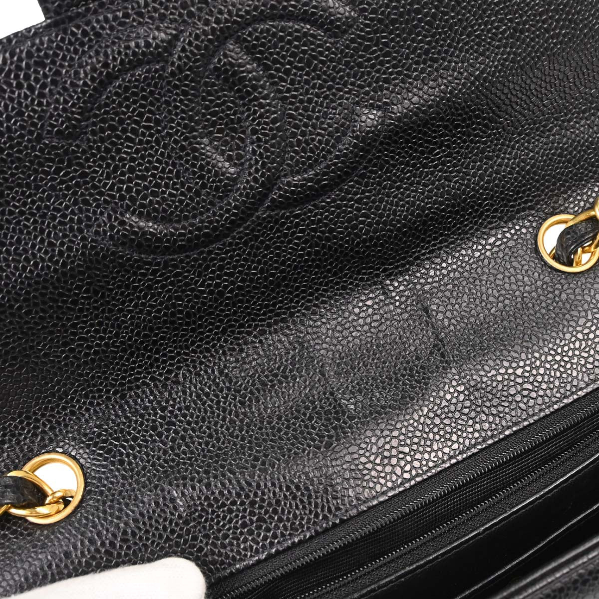 Chanel 1994-1996 Black Caviar Skin Horizontal Stitch Shoulder Bag