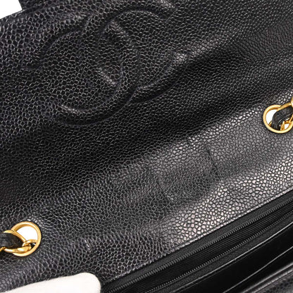 Chanel 1994-1996 Black Caviar Skin Horizontal Stitch Shoulder Bag