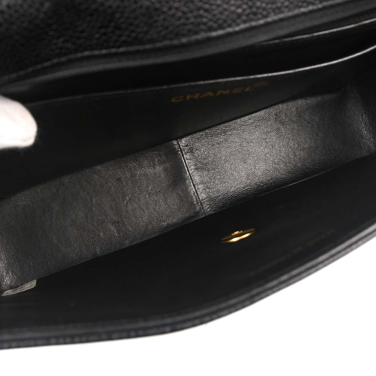 Chanel 1994-1996 Black Caviar Skin Horizontal Stitch Shoulder Bag