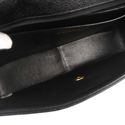 Chanel 1994-1996 Black Caviar Skin Horizontal Stitch Shoulder Bag