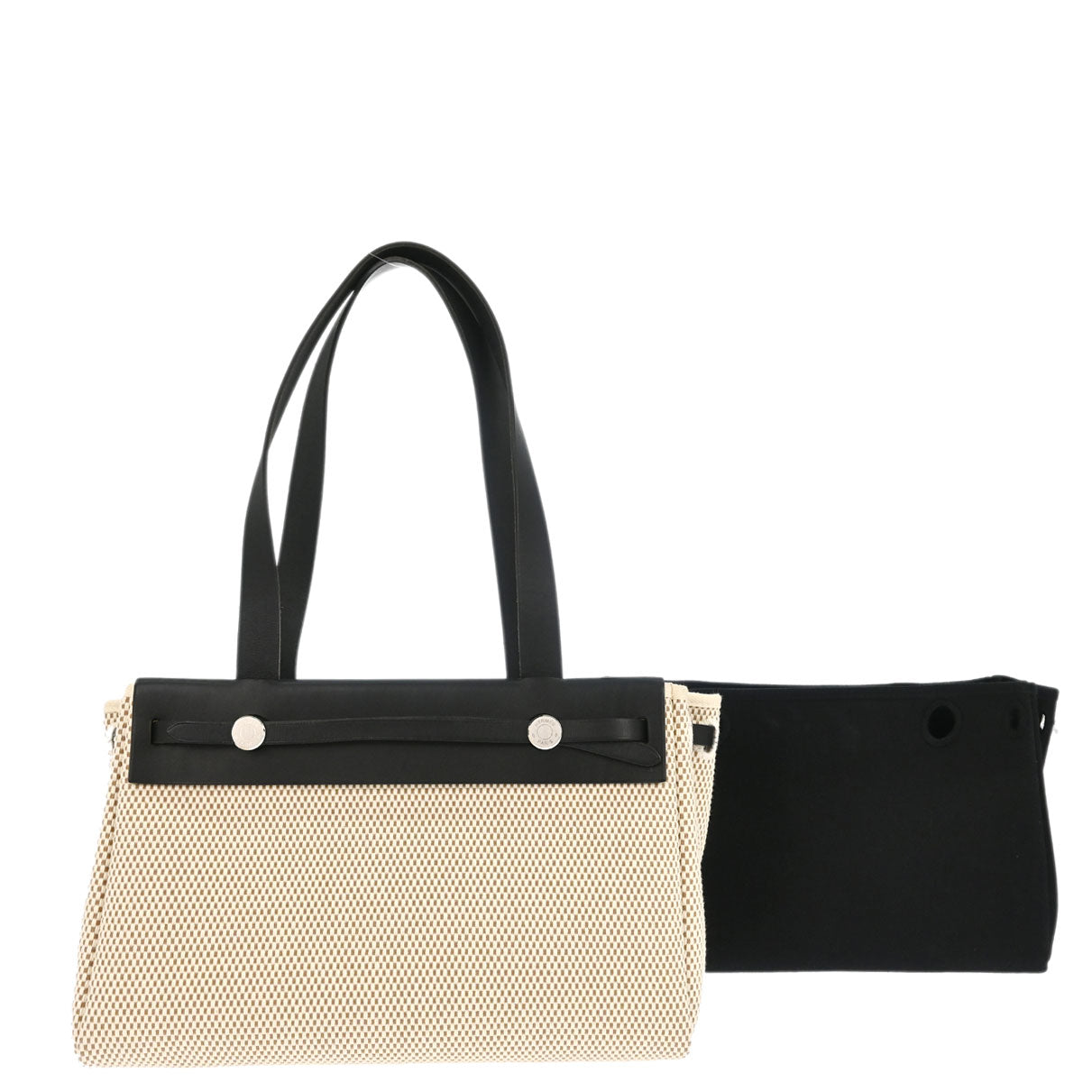 Hermes Beige Black Toile GM Officier Herbag Cabas PM 2 in 1 Handbag