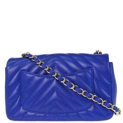 Chanel 2017-2018 Blue Lambskin Chevron Shoulder Bag