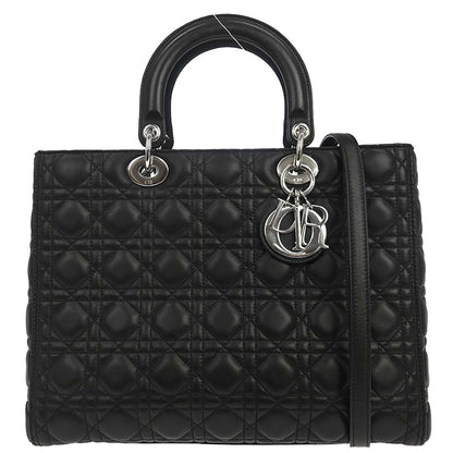Christian Dior 2015 Black Lambskin Lady Dior Cannage 2way Shoulder Handbag