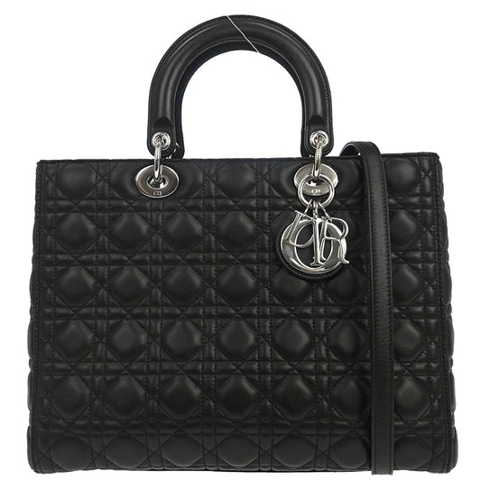 Christian Dior 2015 Black Lambskin Lady Dior Cannage 2way Shoulder Handbag