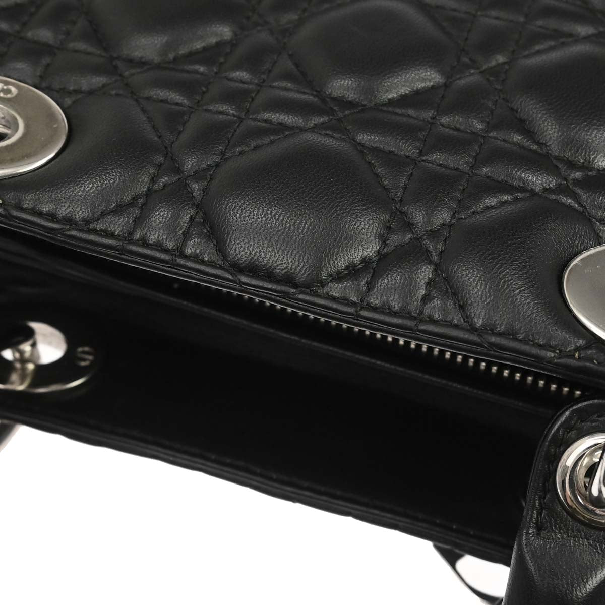 Christian Dior 2015 Black Lambskin Lady Dior Cannage 2way Shoulder Handbag