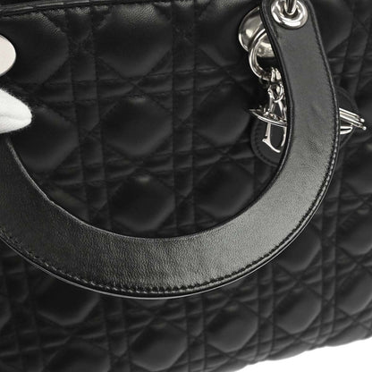 Christian Dior 2015 Black Lambskin Lady Dior Cannage 2way Shoulder Handbag