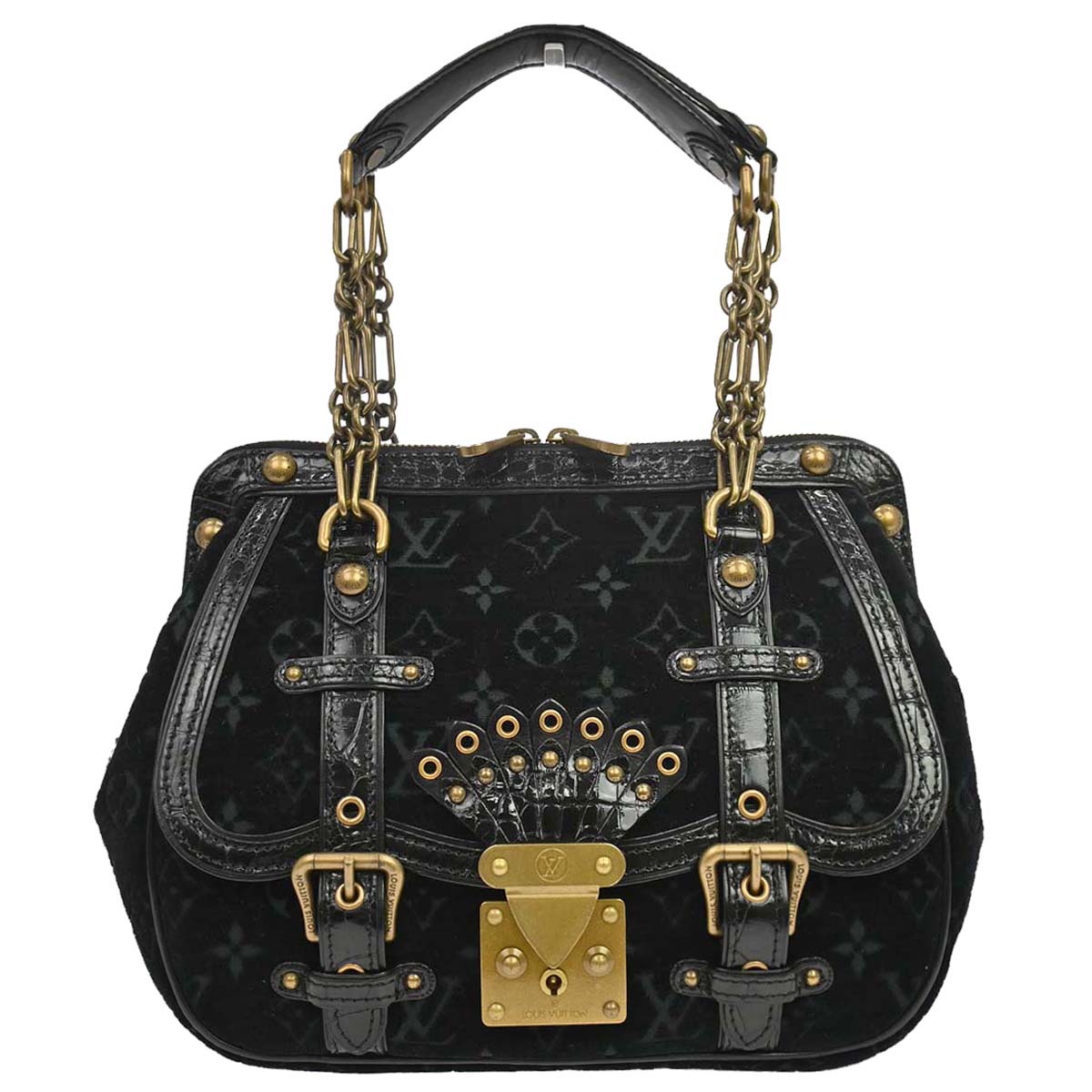 Louis Vuitton * 2004 Black Monogram Velours Alligator Gracie MM Limited