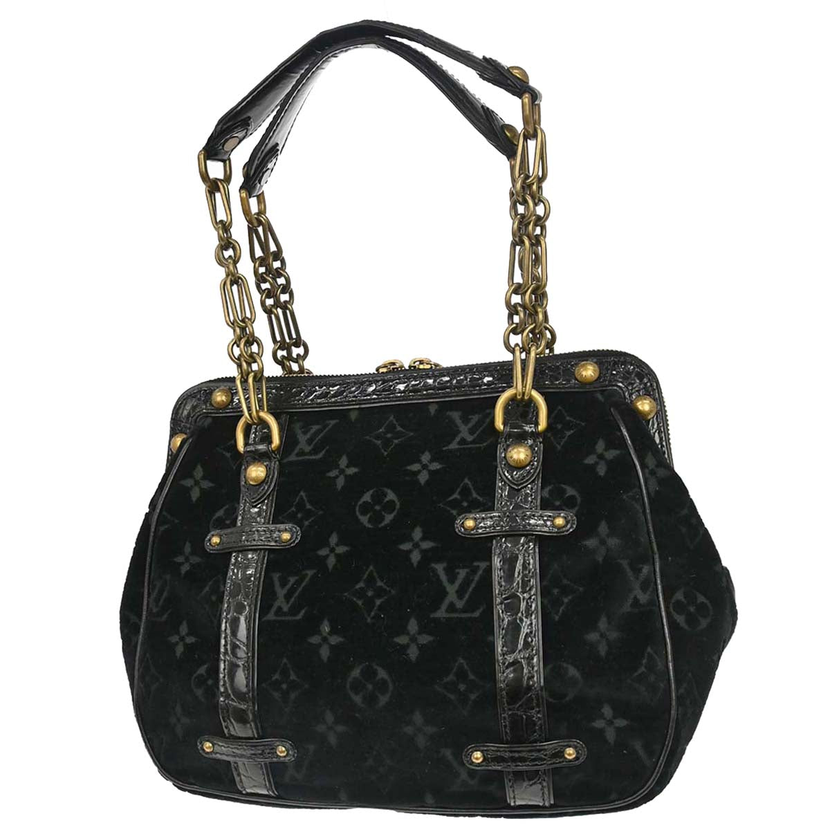 Louis Vuitton * 2004 Black Monogram Velours Alligator Gracie MM Limited