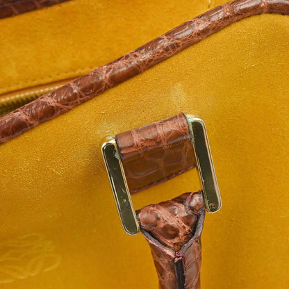 Loewe * Crocodile Brown Suede Amazona 28 Handbag