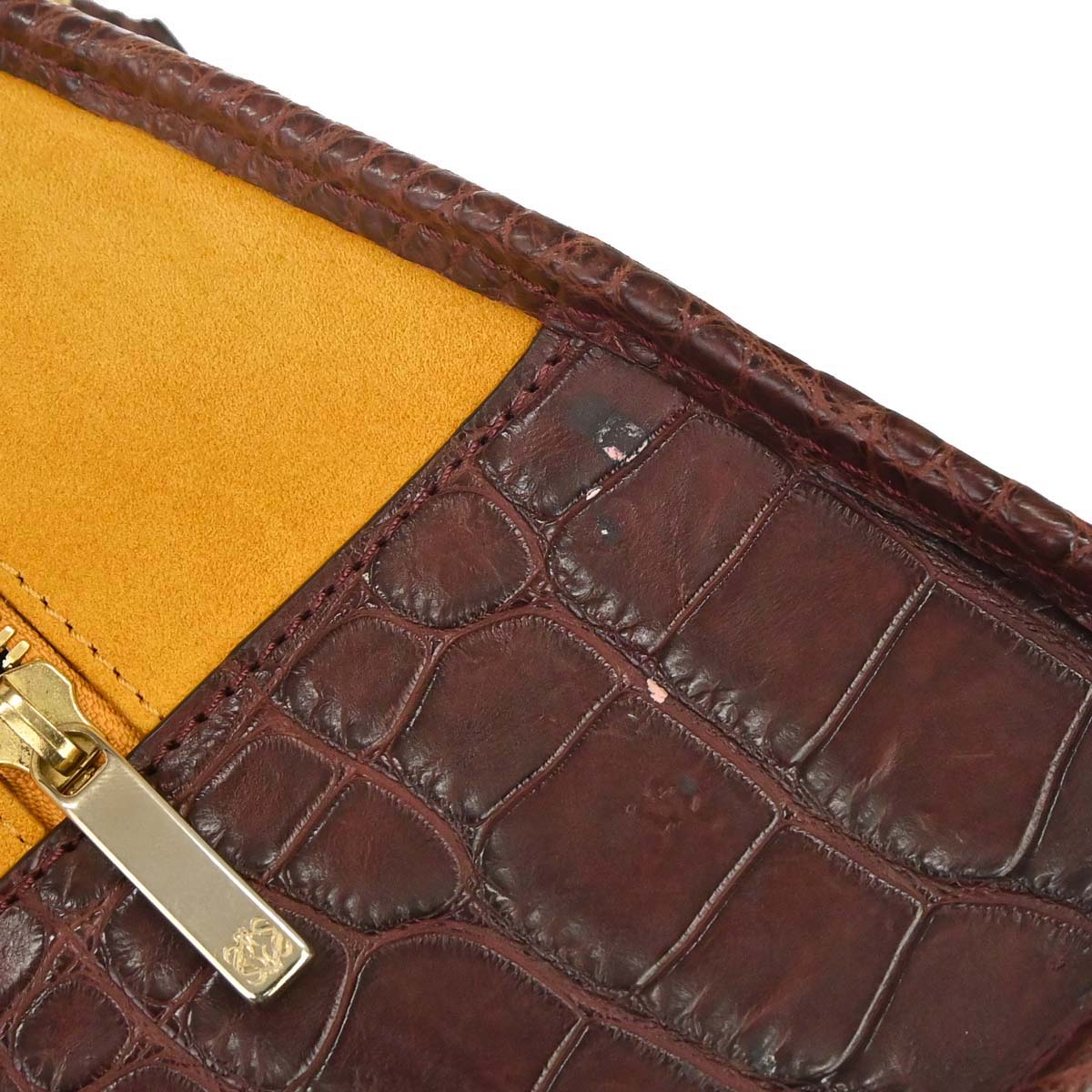 Loewe * Crocodile Brown Suede Amazona 28 Handbag