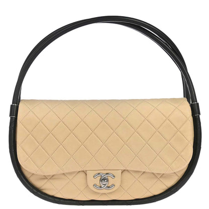 Chanel 2013-2014 Beige Black Lambskin Hula Hoop Large Handbag