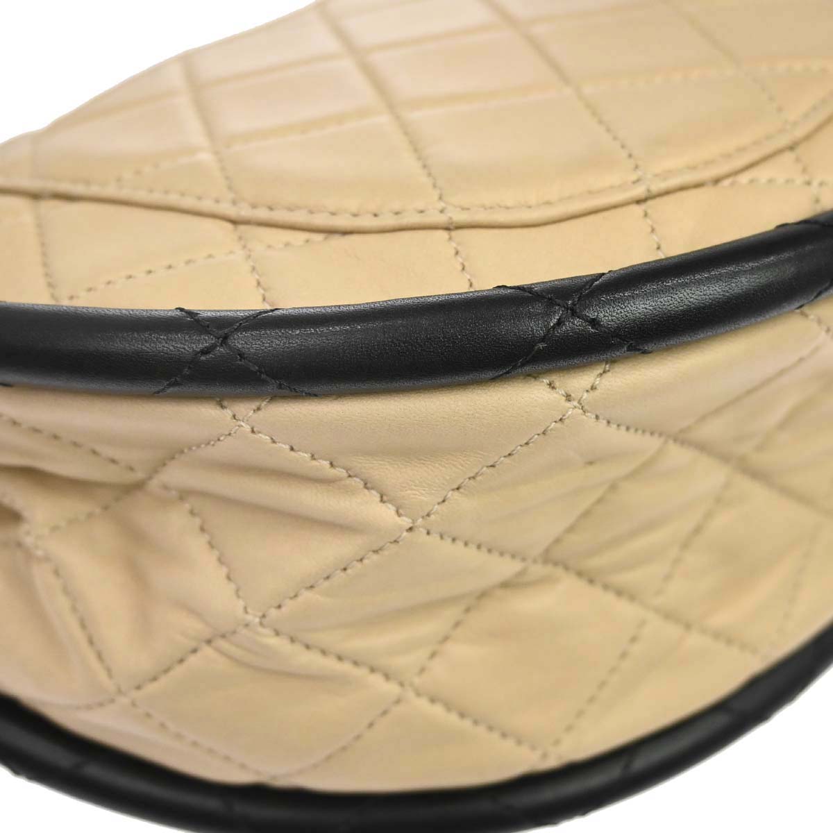 Chanel 2013-2014 Beige Black Lambskin Hula Hoop Large Handbag