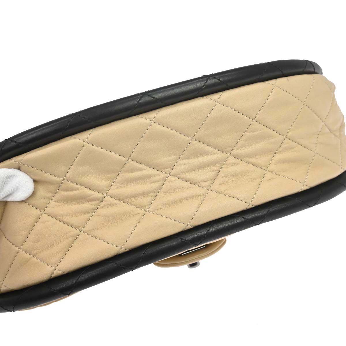 Chanel 2013-2014 Beige Black Lambskin Hula Hoop Large Handbag