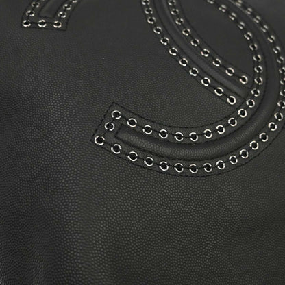 Chanel 2019 Black Caviar Skin Coco Eyelets Large Shopping Tote 2way Shoulder Chain Handbag