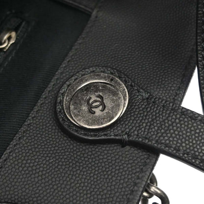 Chanel 2019 Black Caviar Skin Coco Eyelets Large Shopping Tote 2way Shoulder Chain Handbag