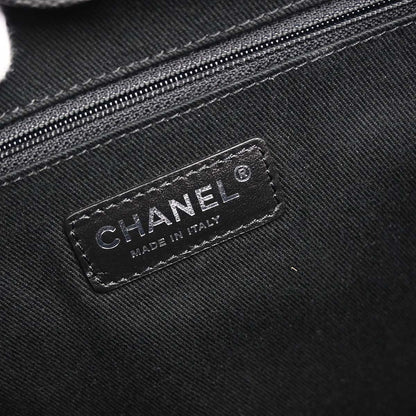 Chanel 2019 Black Caviar Skin Coco Eyelets Large Shopping Tote 2way Shoulder Chain Handbag