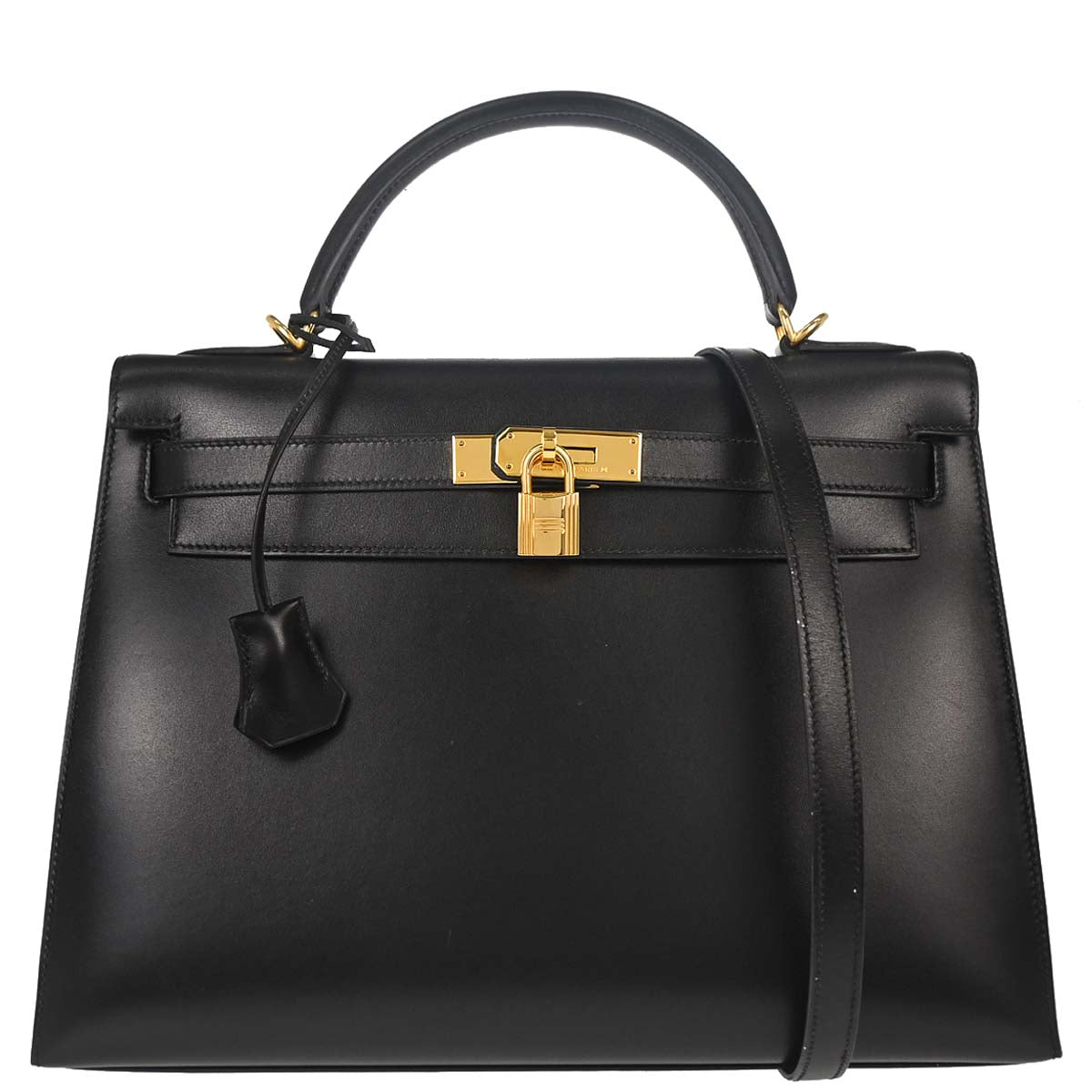 Hermes Black Box Calf Kelly 32 Sellier 2way Shoulder Handbag