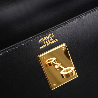 Hermes Black Box Calf Kelly 32 Sellier 2way Shoulder Handbag