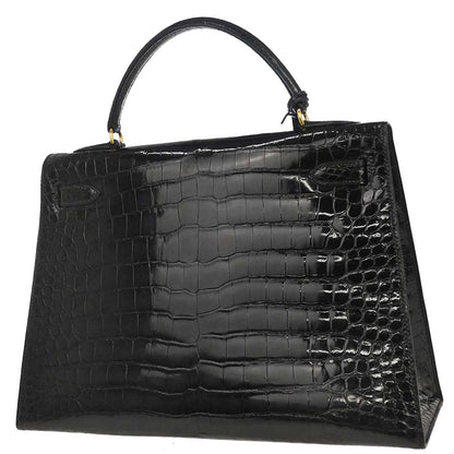 Hermes * Black Porosus Kelly 32 Sellier Handbag