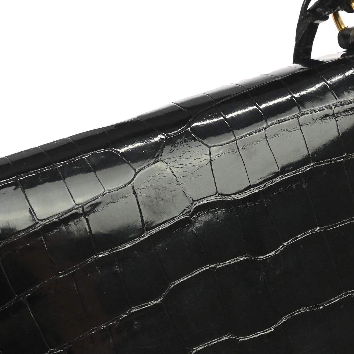 Hermes * Black Porosus Kelly 32 Sellier Handbag