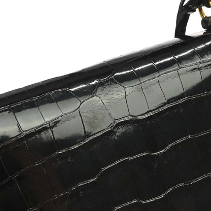 Hermes * Black Porosus Kelly 32 Sellier Handbag