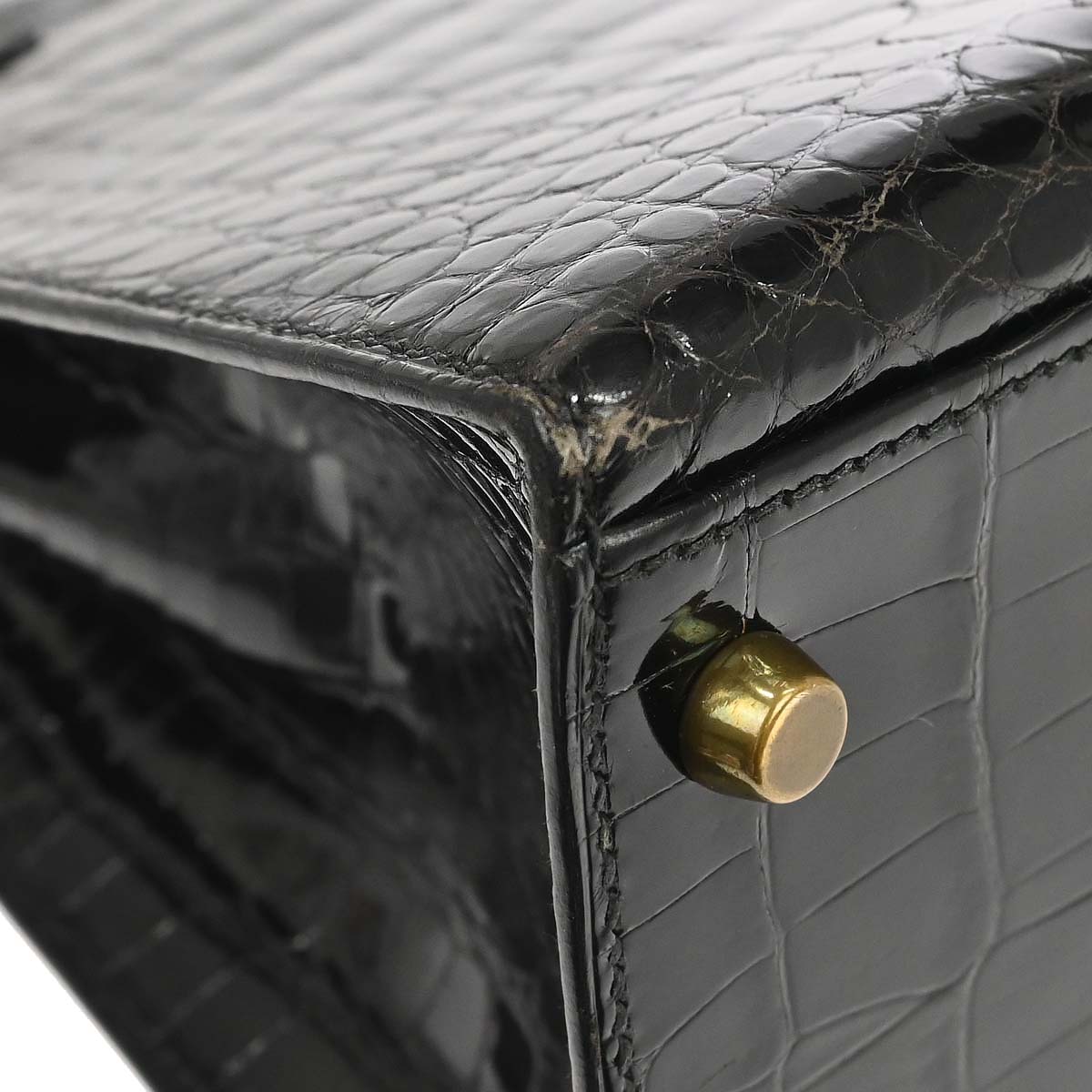 Hermes * Black Porosus Kelly 32 Sellier Handbag