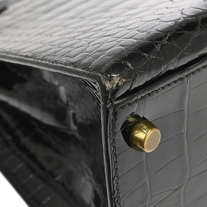 Hermes * Black Porosus Kelly 32 Sellier Handbag